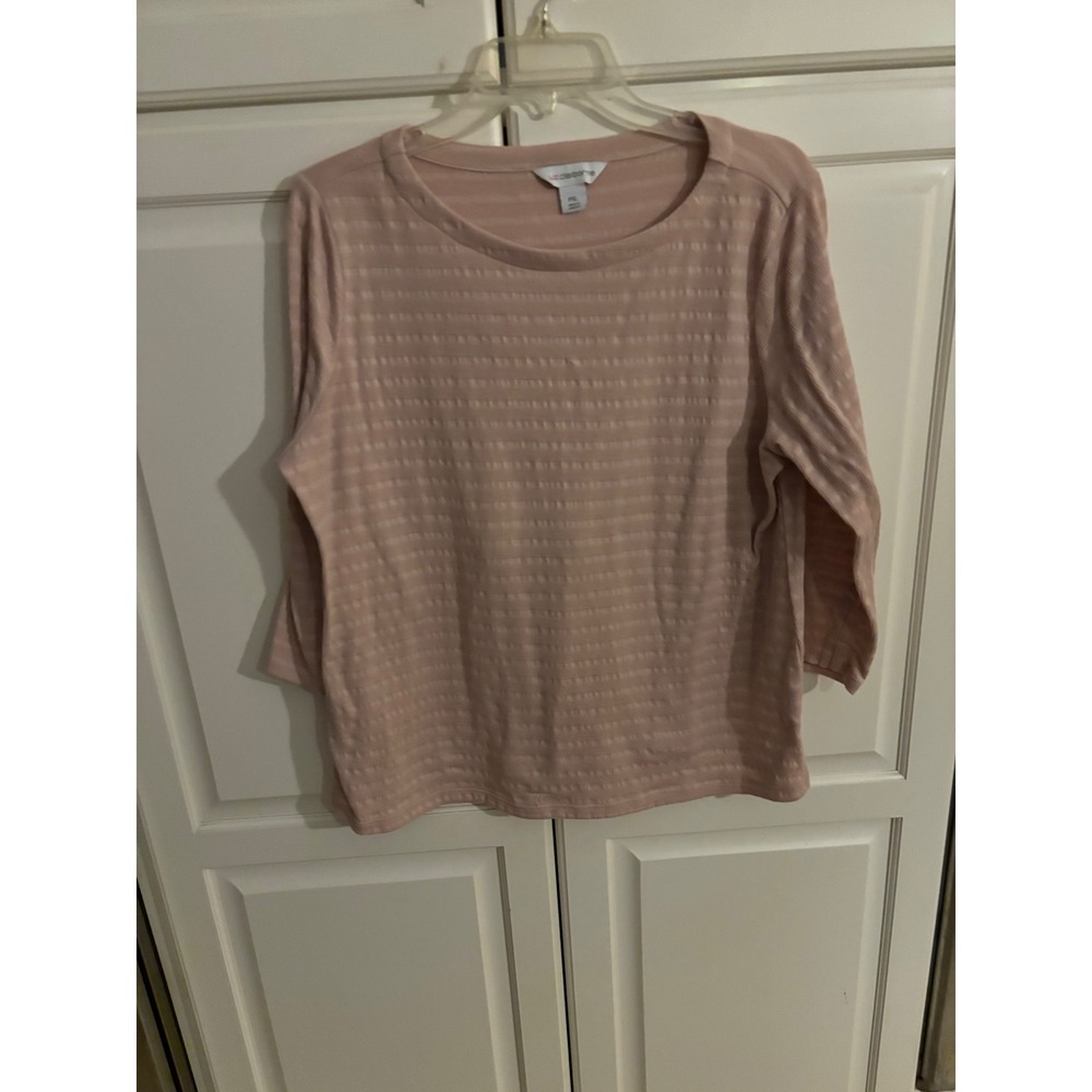 Liz Claiborne Pink Textured Stripe 3/4 Sleeve Top Petite PXL Scoop‎ Neck Blouse